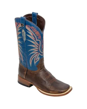 RANCHO SEMENTAL MEN’S Damiana Mocha Western Boots Whit Blue Top Triple Stitch
