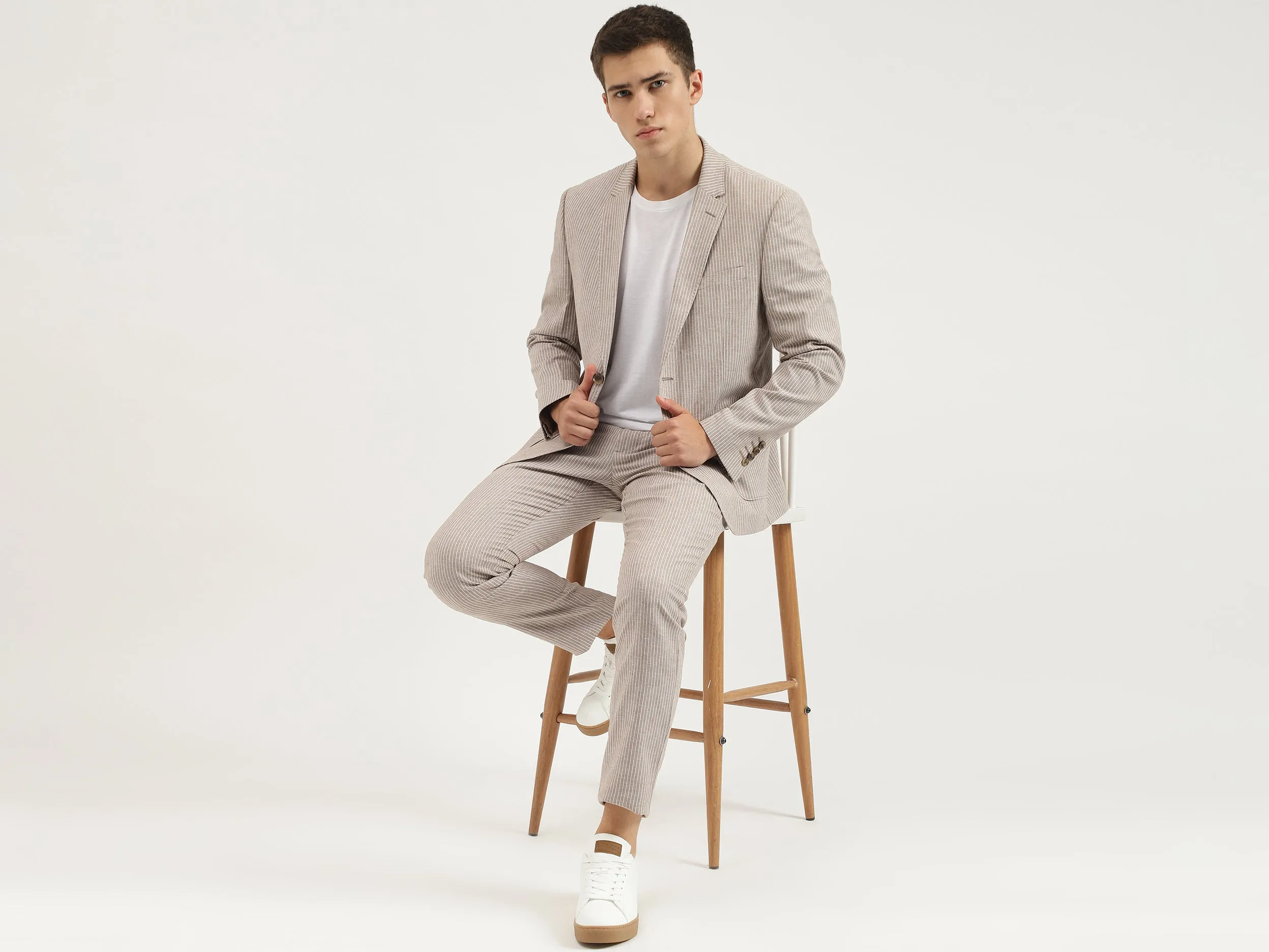 Slim Fit Lapel Collar Striped Blazer