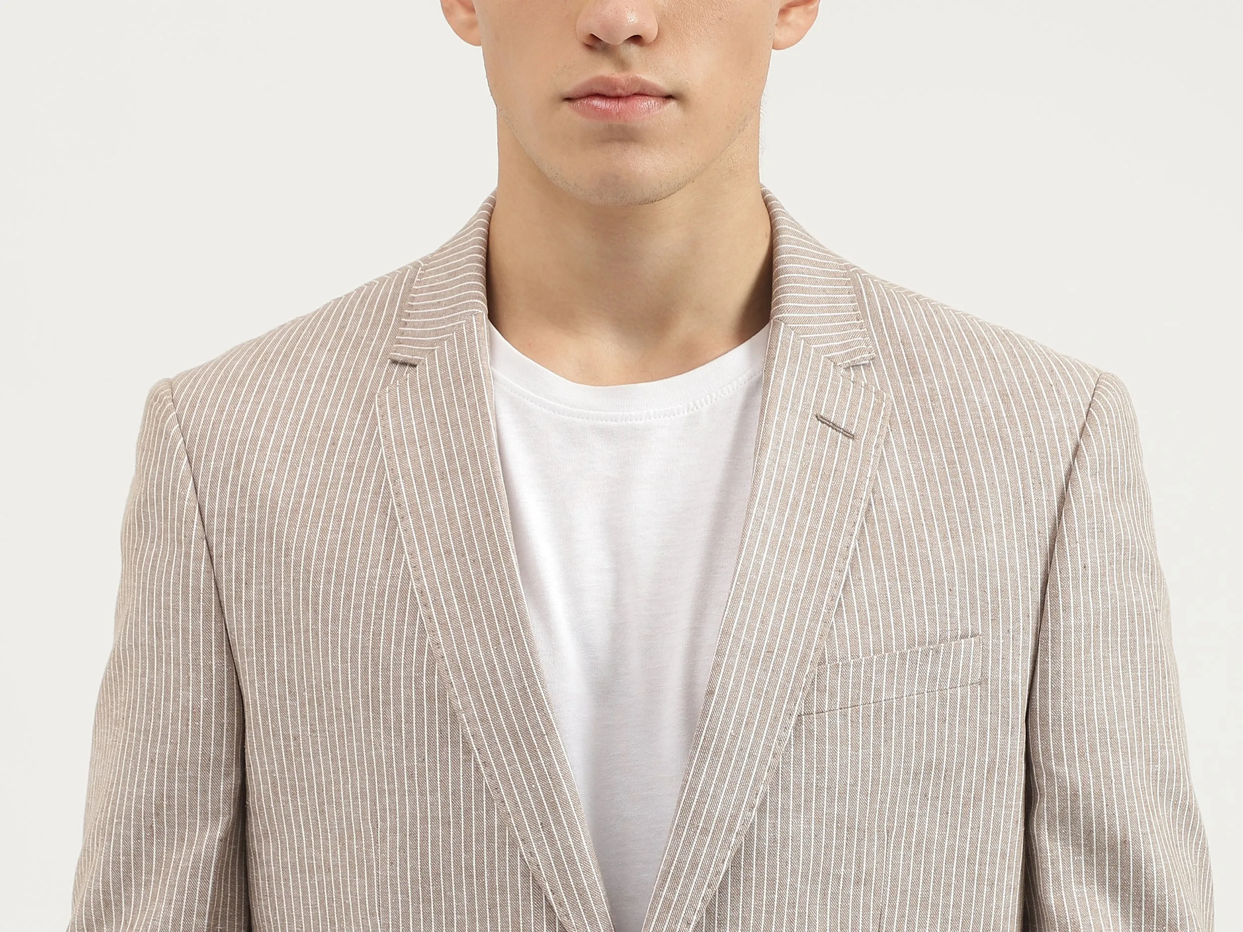Slim Fit Lapel Collar Striped Blazer