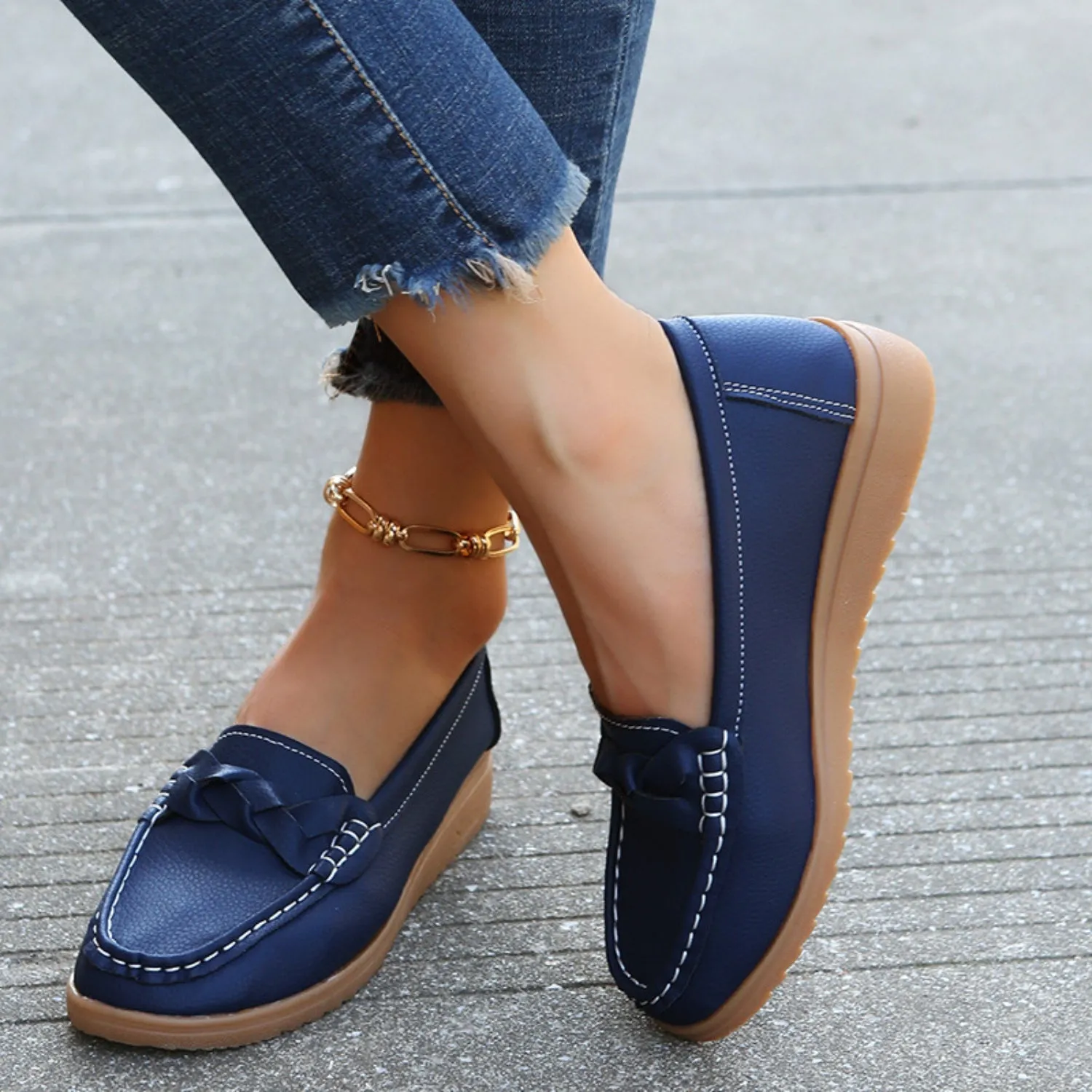 Soft Steps Weave Wedge Loafers