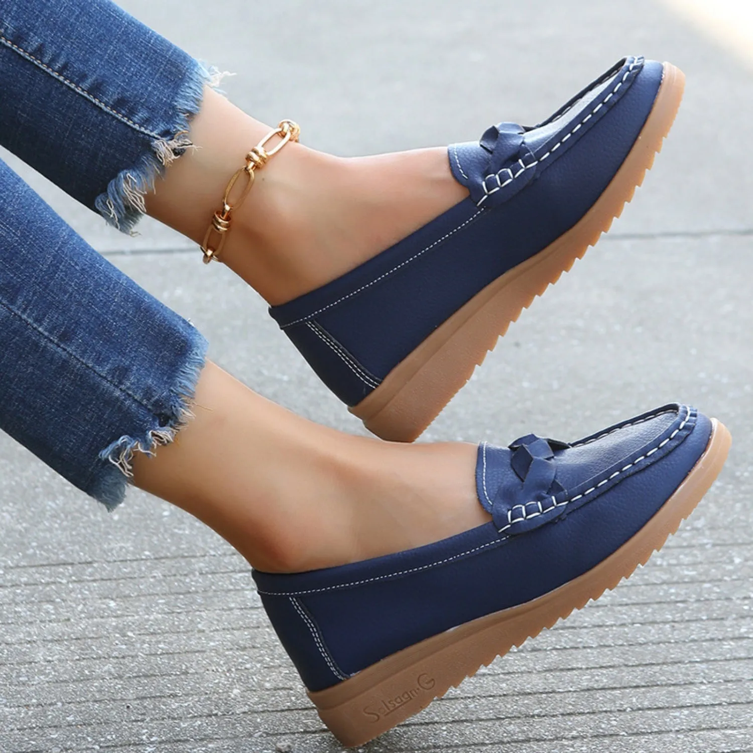Soft Steps Weave Wedge Loafers