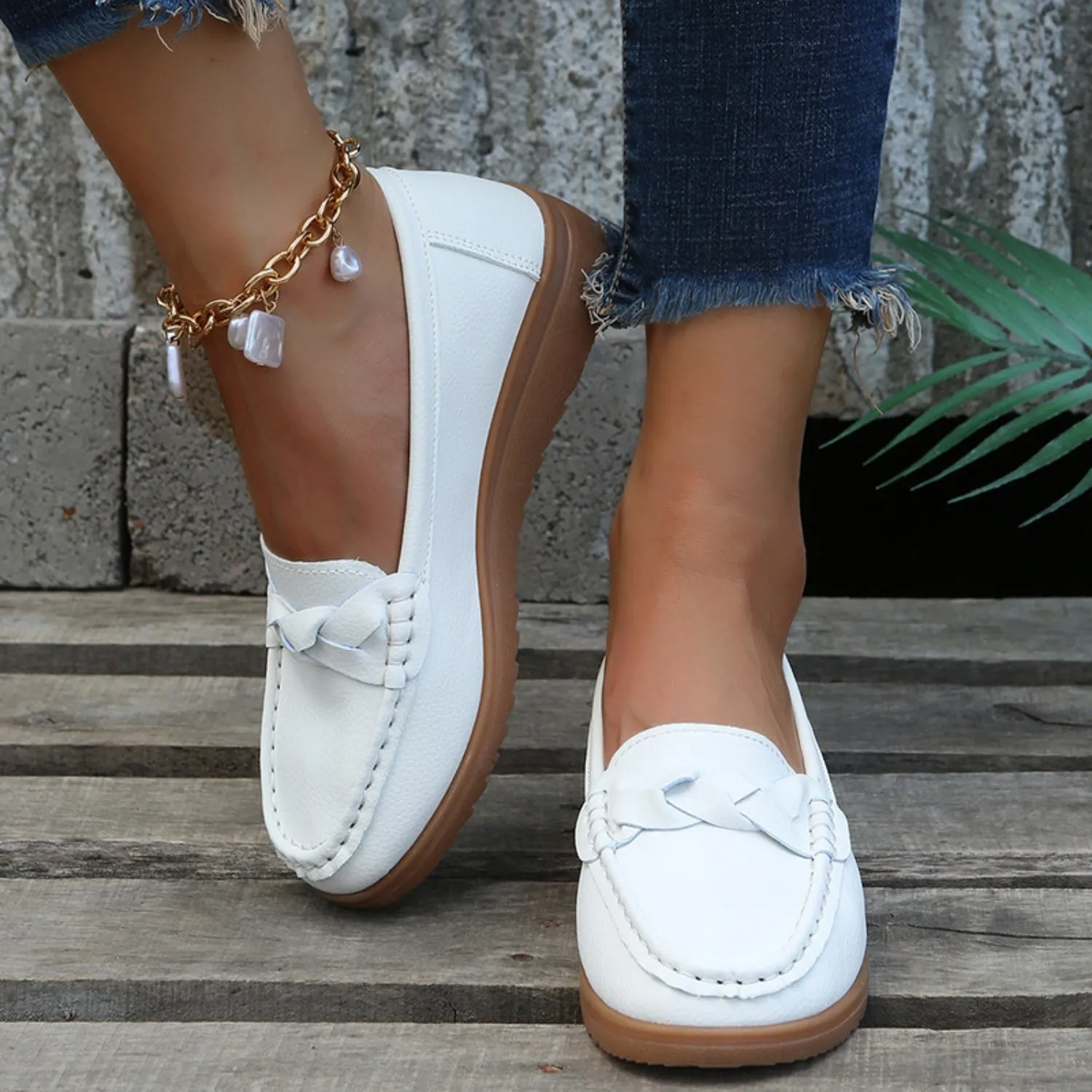 Soft Steps Weave Wedge Loafers