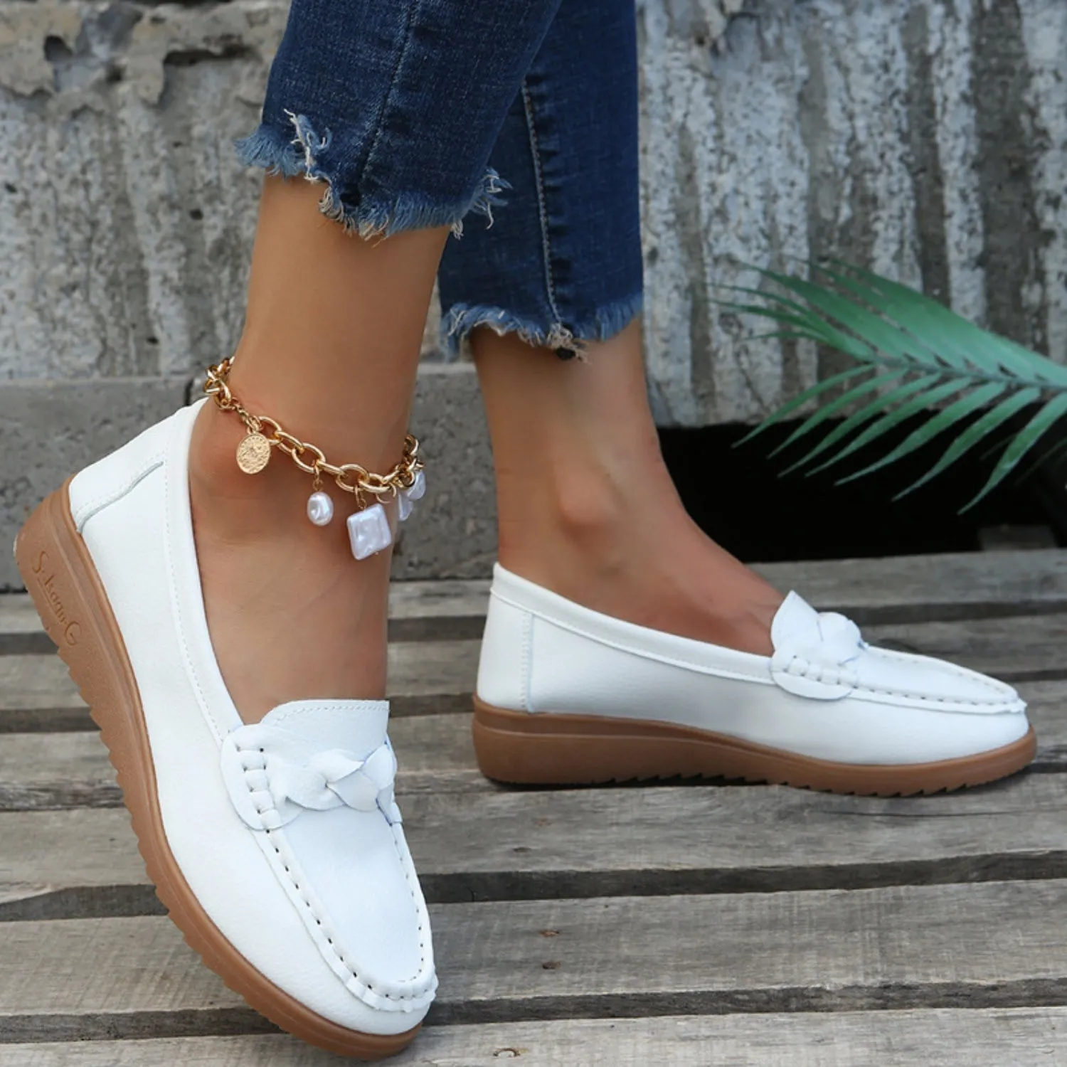 Soft Steps Weave Wedge Loafers