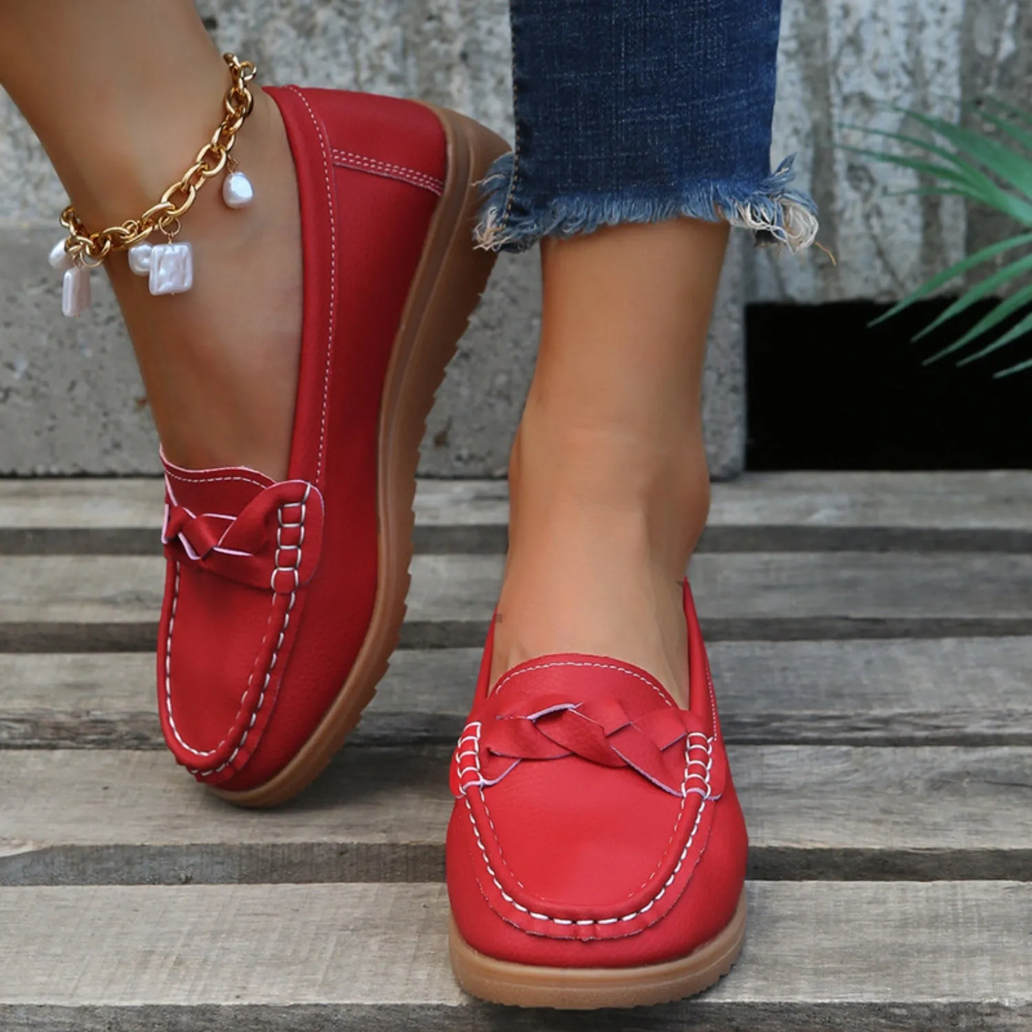 Soft Steps Weave Wedge Loafers