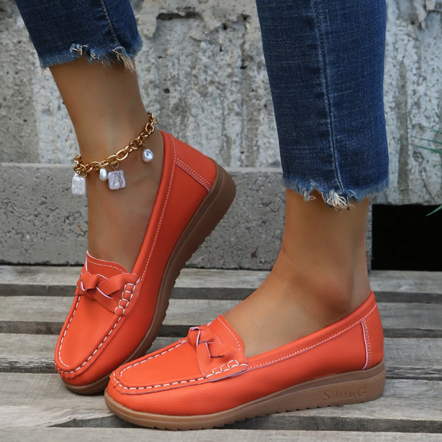 Soft Steps Weave Wedge Loafers