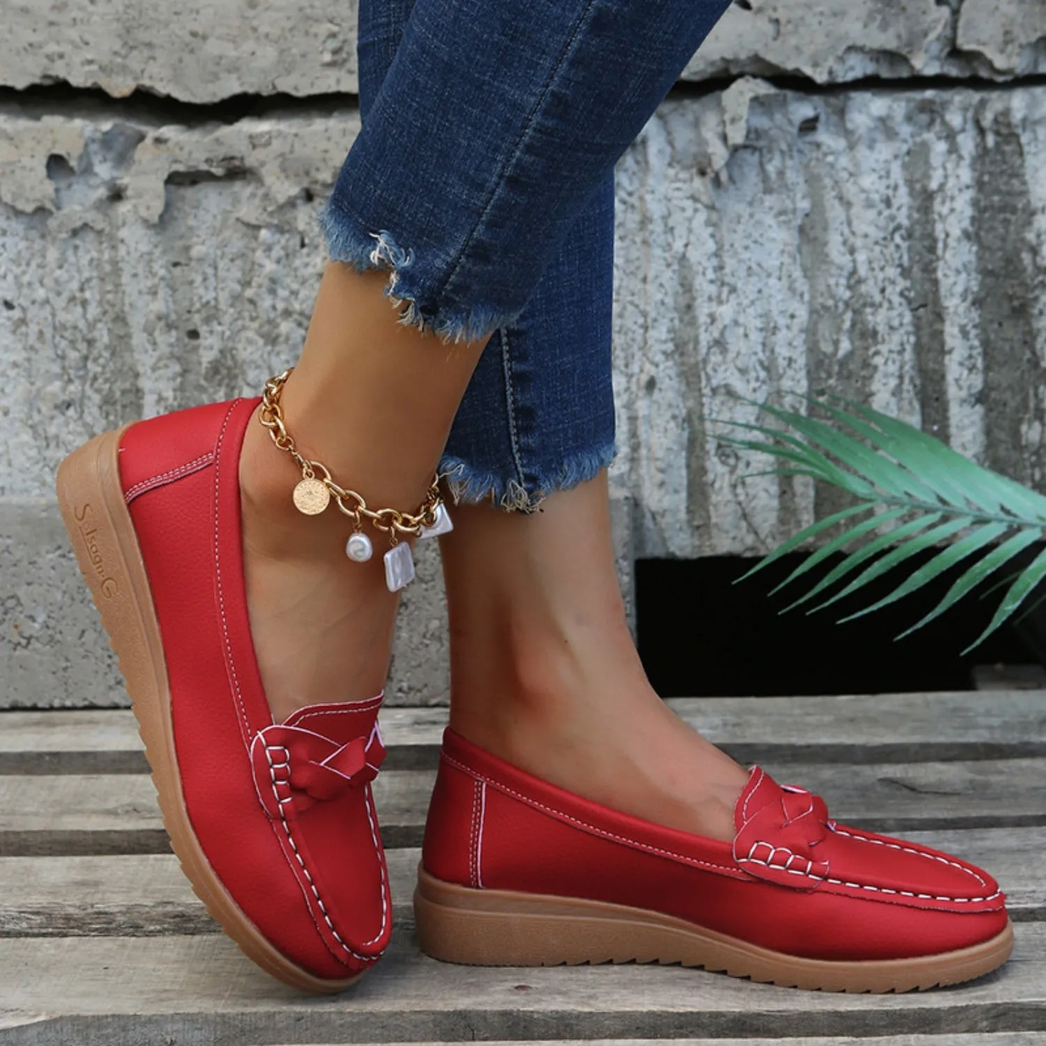 Soft Steps Weave Wedge Loafers