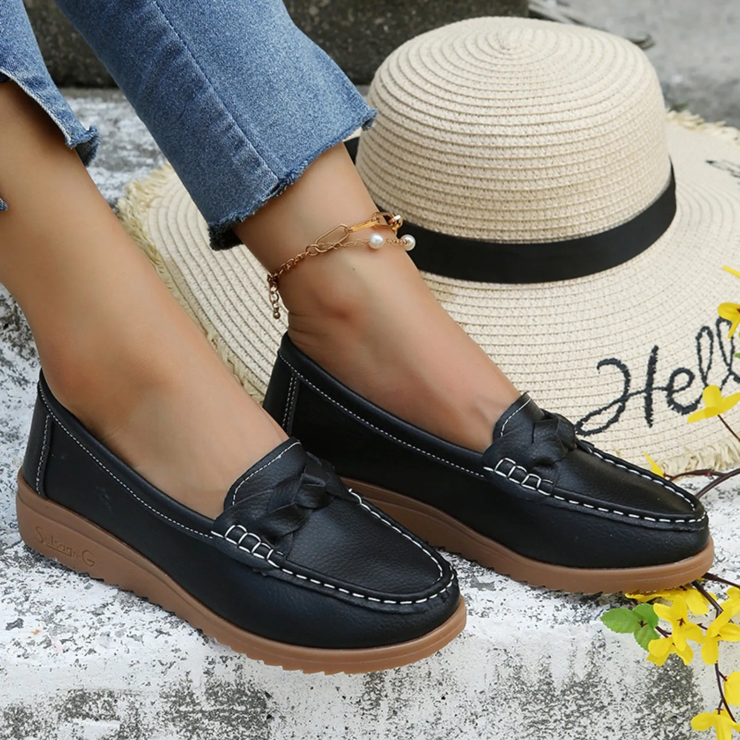 Soft Steps Weave Wedge Loafers
