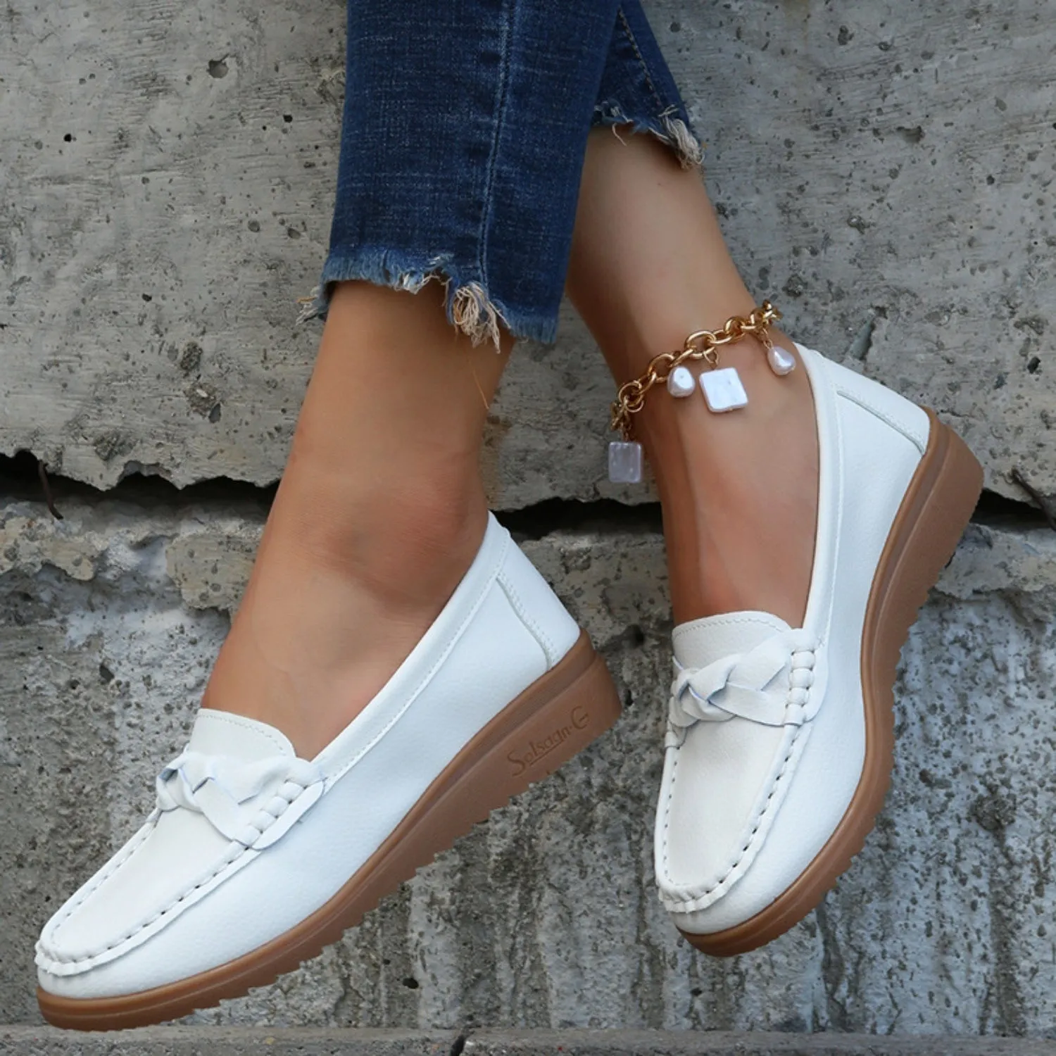 Soft Steps Weave Wedge Loafers