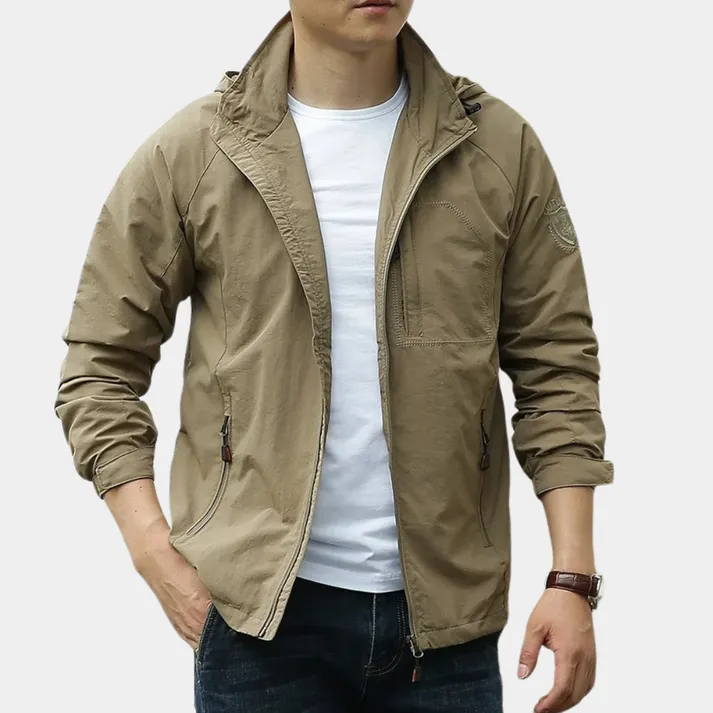 Sporty, hooded, lightweight men's outdoor jacket