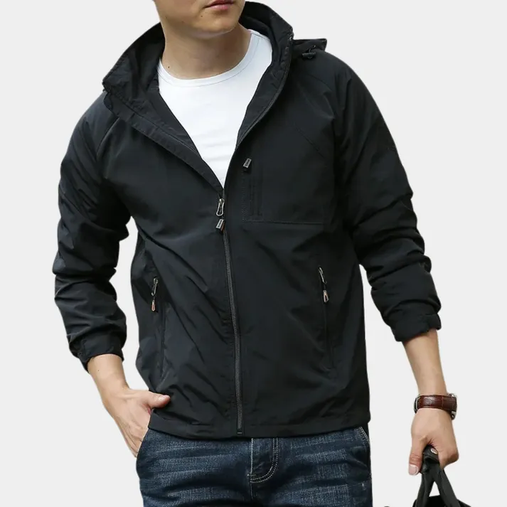 Sporty, hooded, lightweight men's outdoor jacket