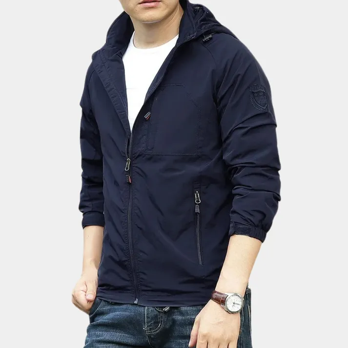 Sporty, hooded, lightweight men's outdoor jacket