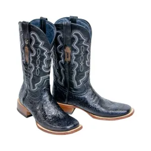 TANNER MARK MEN'S HandTooled Black Print Western Boots