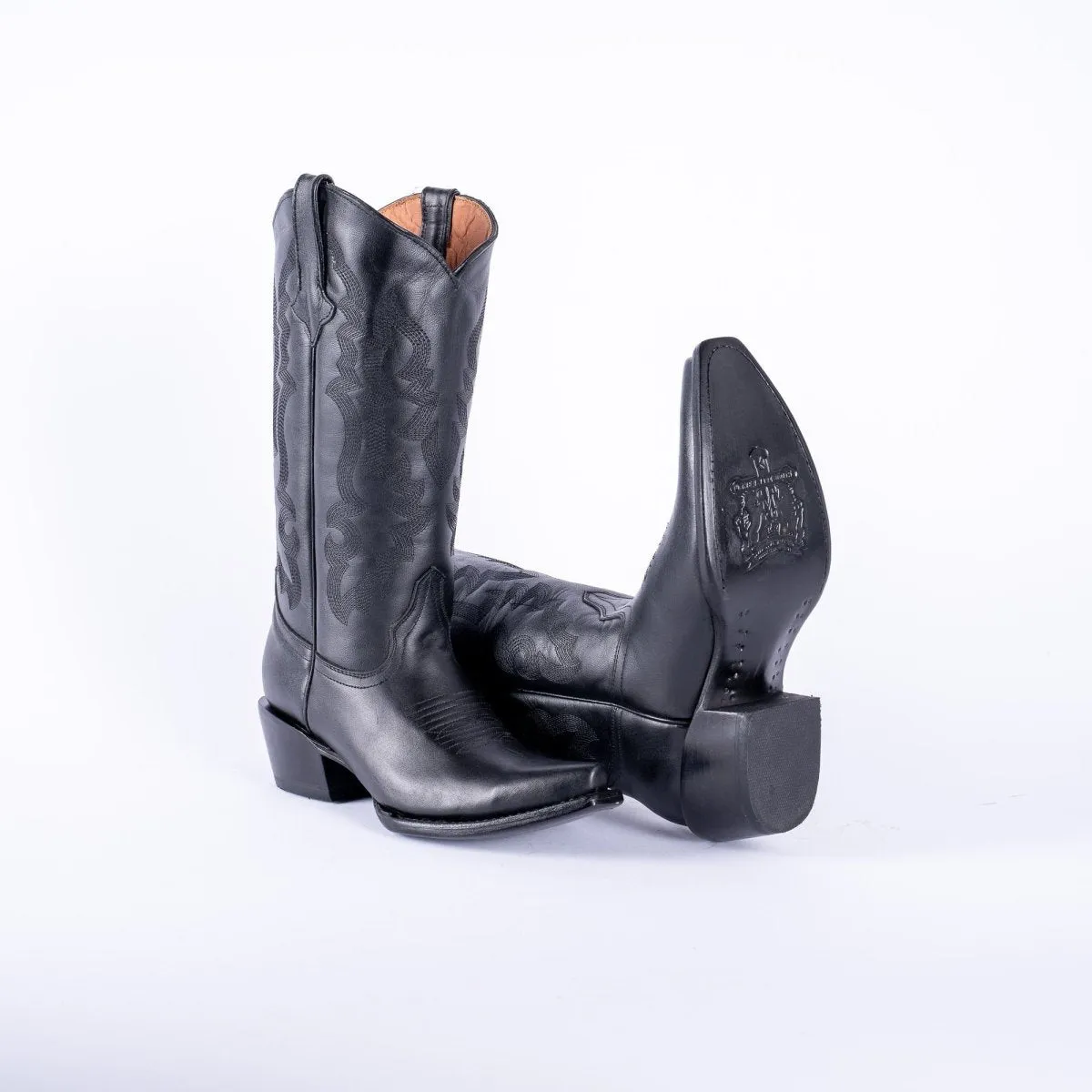 TANNER MARK WOMEN’S Dark Horse Classic Black Calf Cowgirl Boots Snip toe
