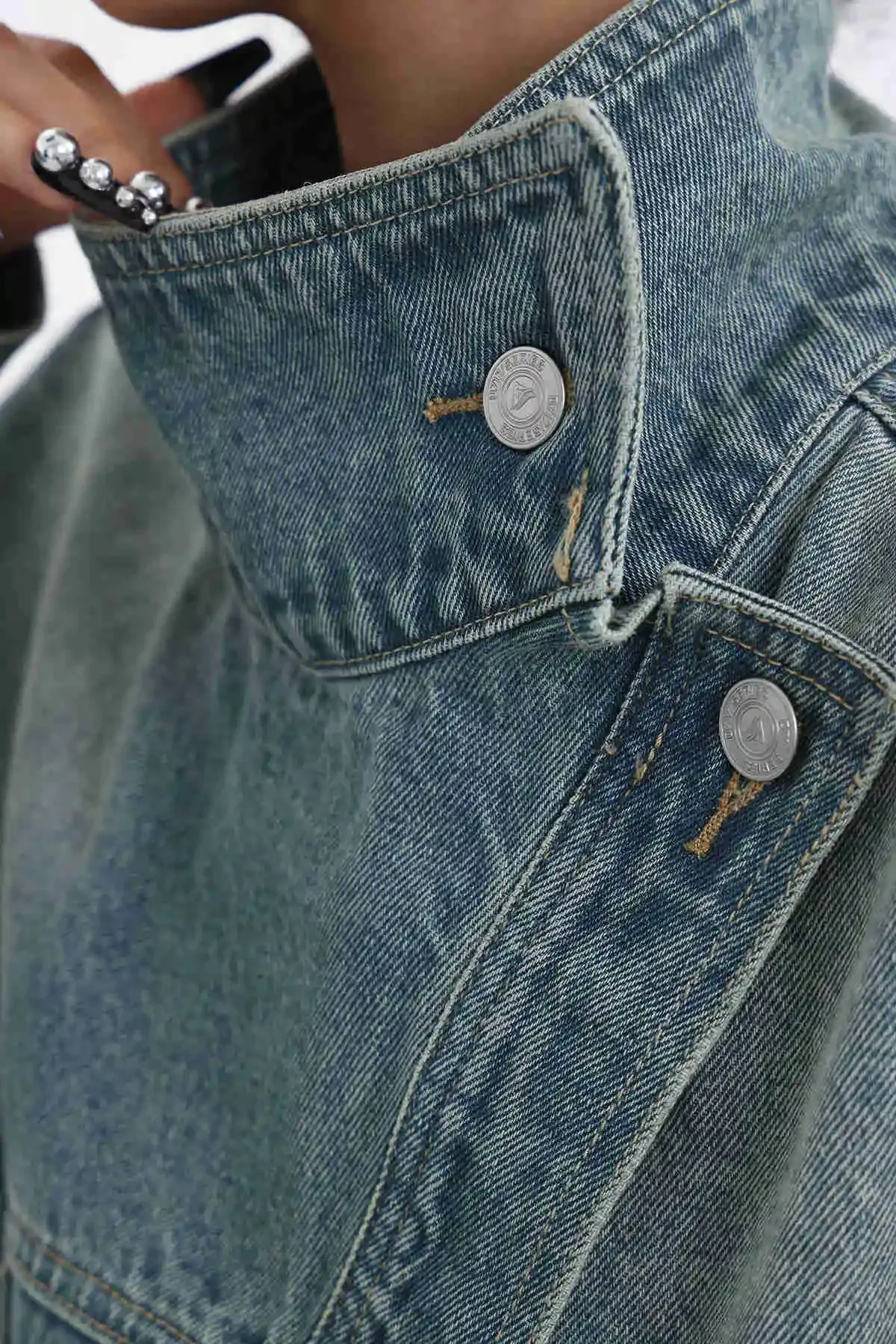 Turtleneck Single-Breasted Elegant Denim Coat