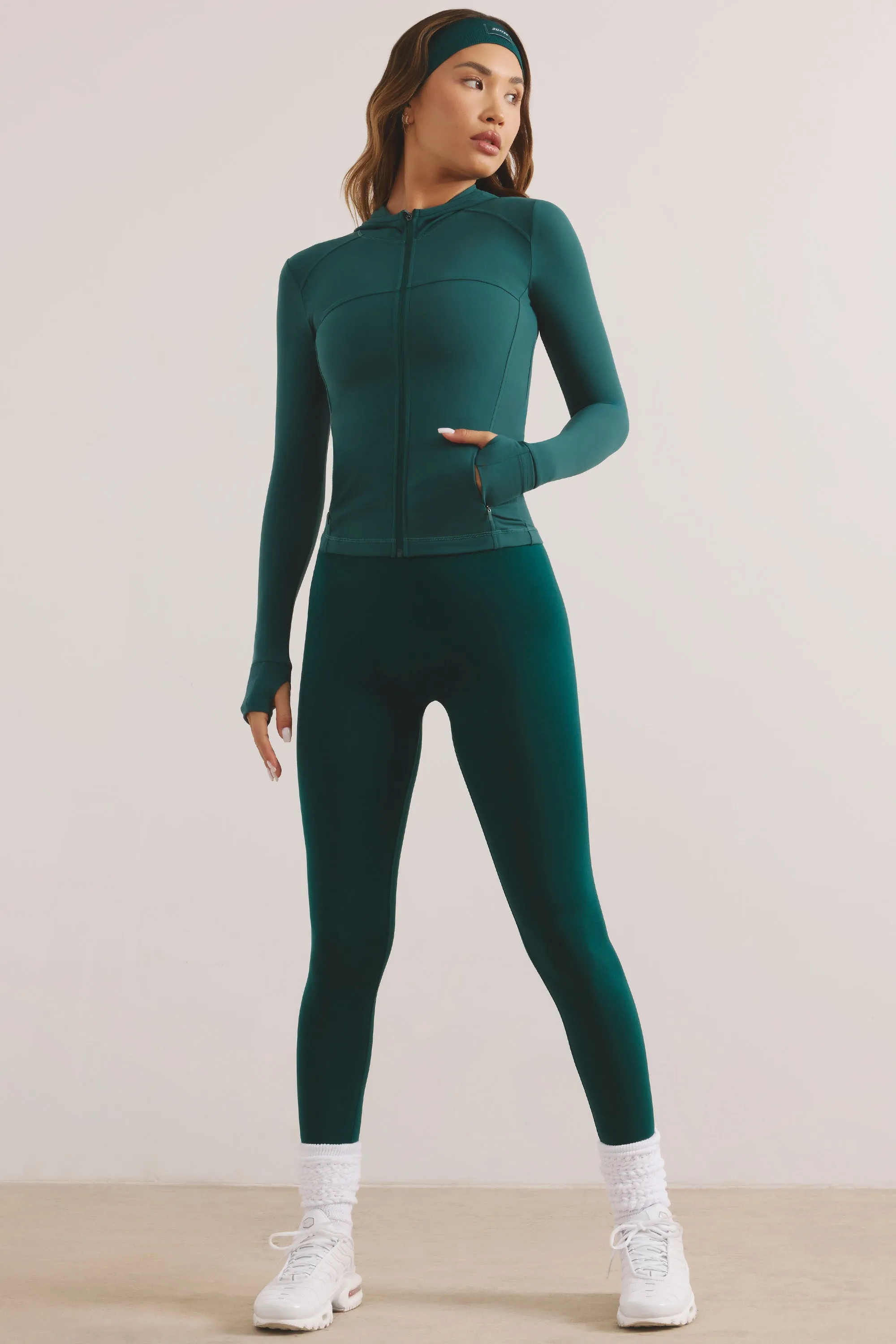 Vigour - Soft Active Hooded Zip Up Jacket in Jade Green