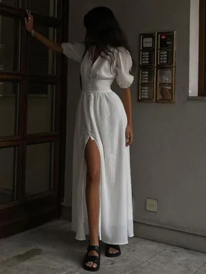 White Maxi Dress | Cotton Blend | Elegant & Flowing