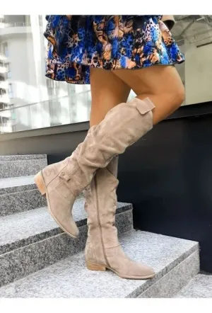 Women’s Classic Knee-High Retro Cowboy Boots with Side Zipper