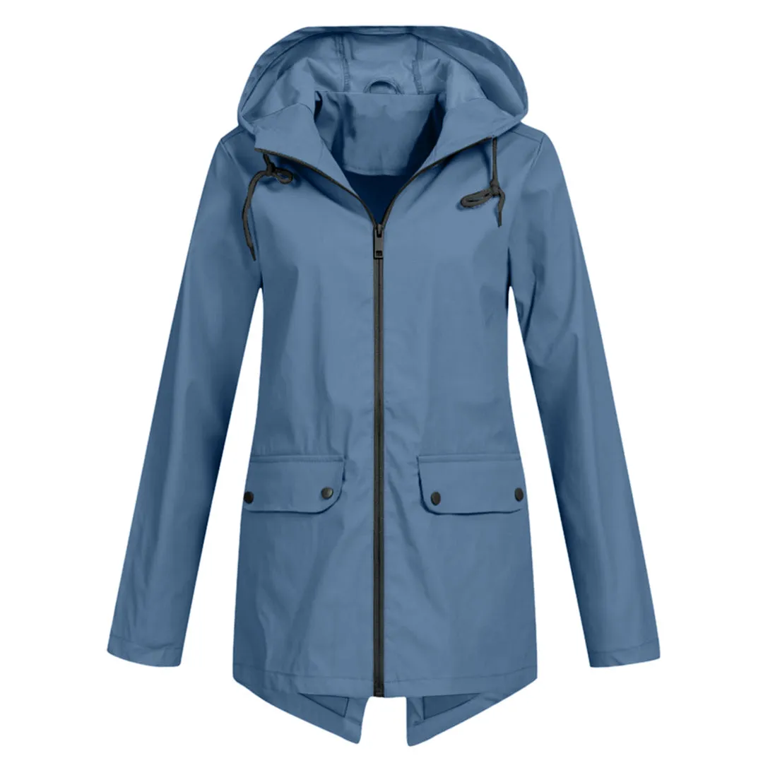 Women's Elegant Long Hooded Raincoat - Francine