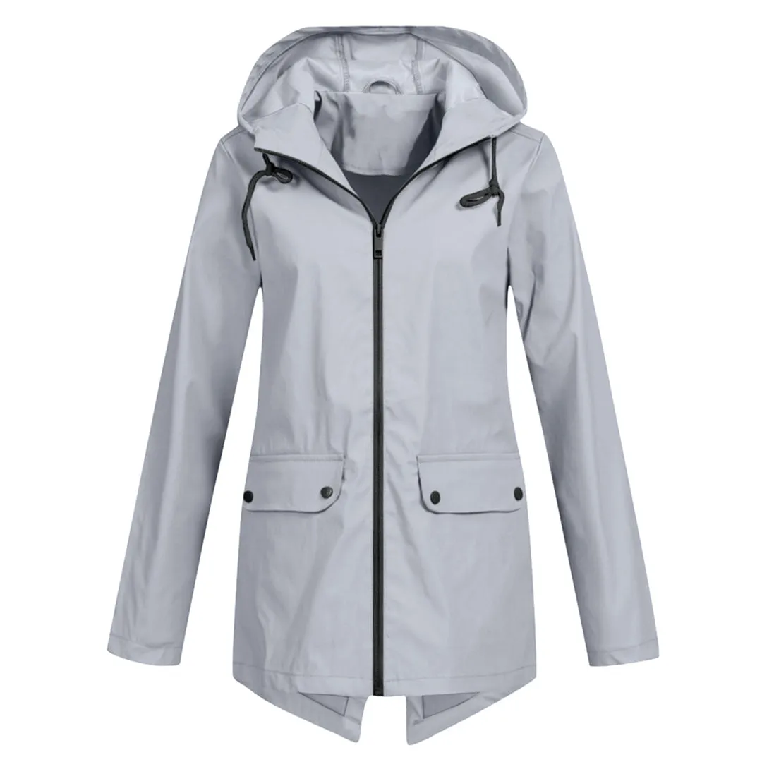 Women's Elegant Long Hooded Raincoat - Francine