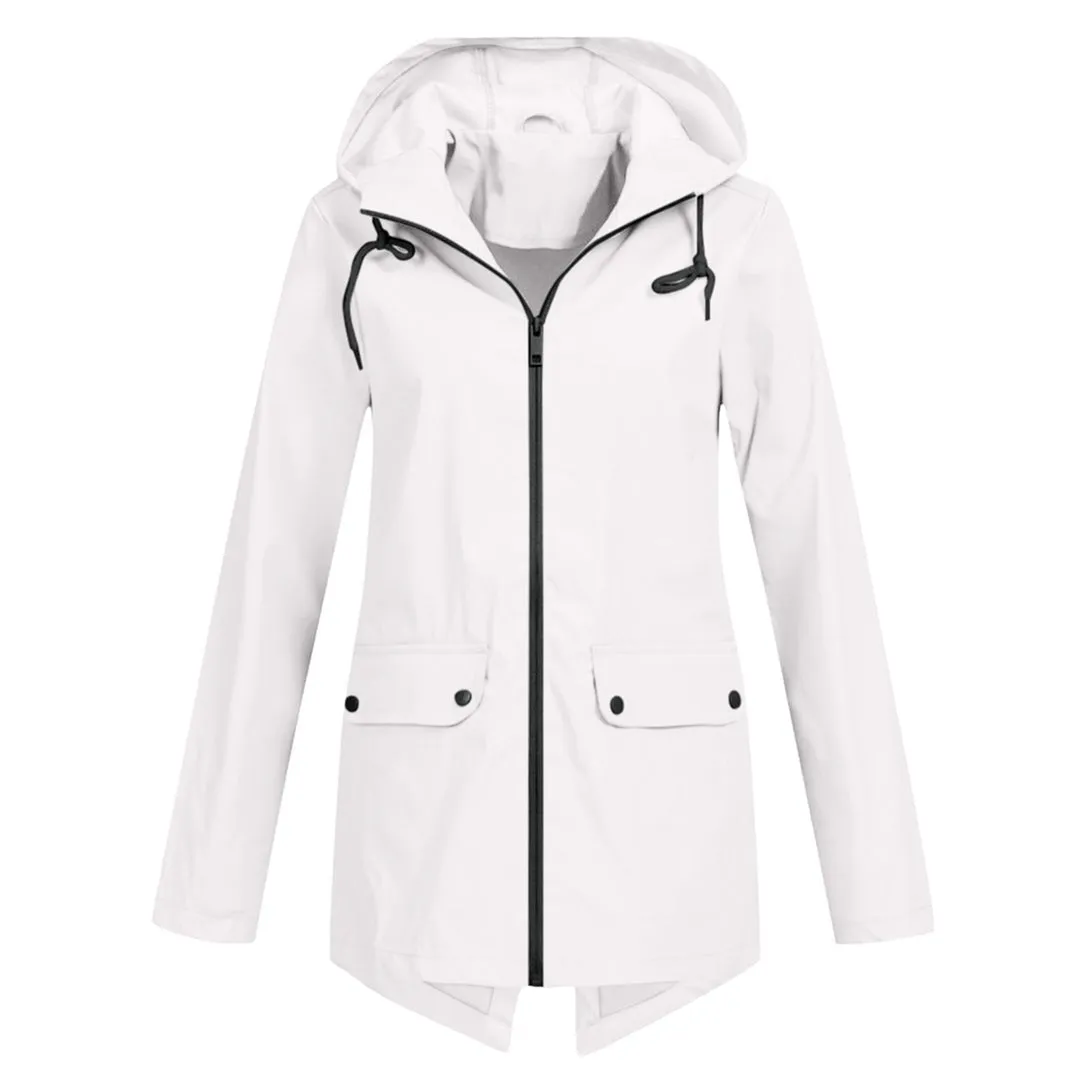 Women's Elegant Long Hooded Raincoat - Francine