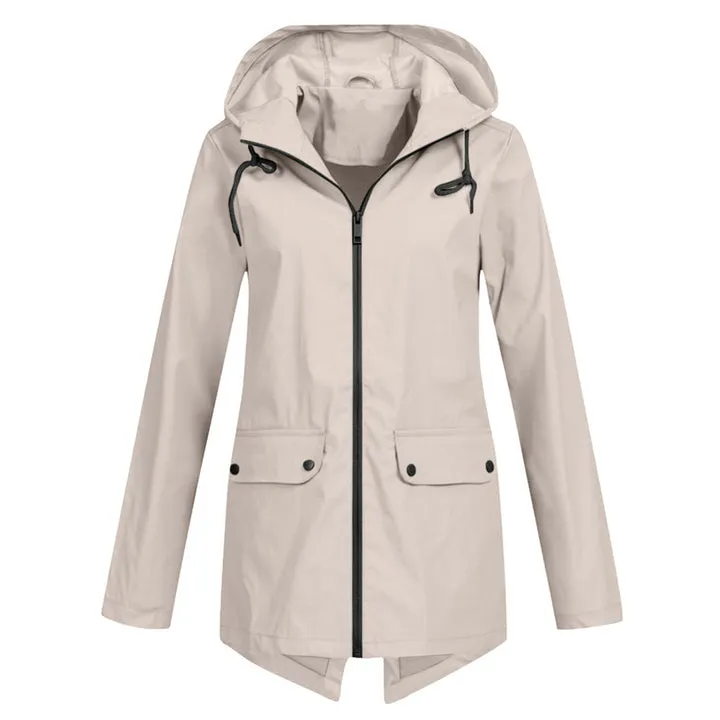 Women's Elegant Long Hooded Raincoat - Francine