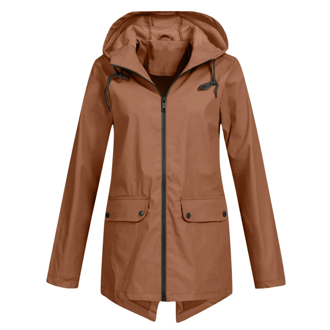 Women's Elegant Long Hooded Raincoat - Francine