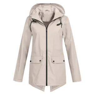 Women's Elegant Long Hooded Raincoat - Francine