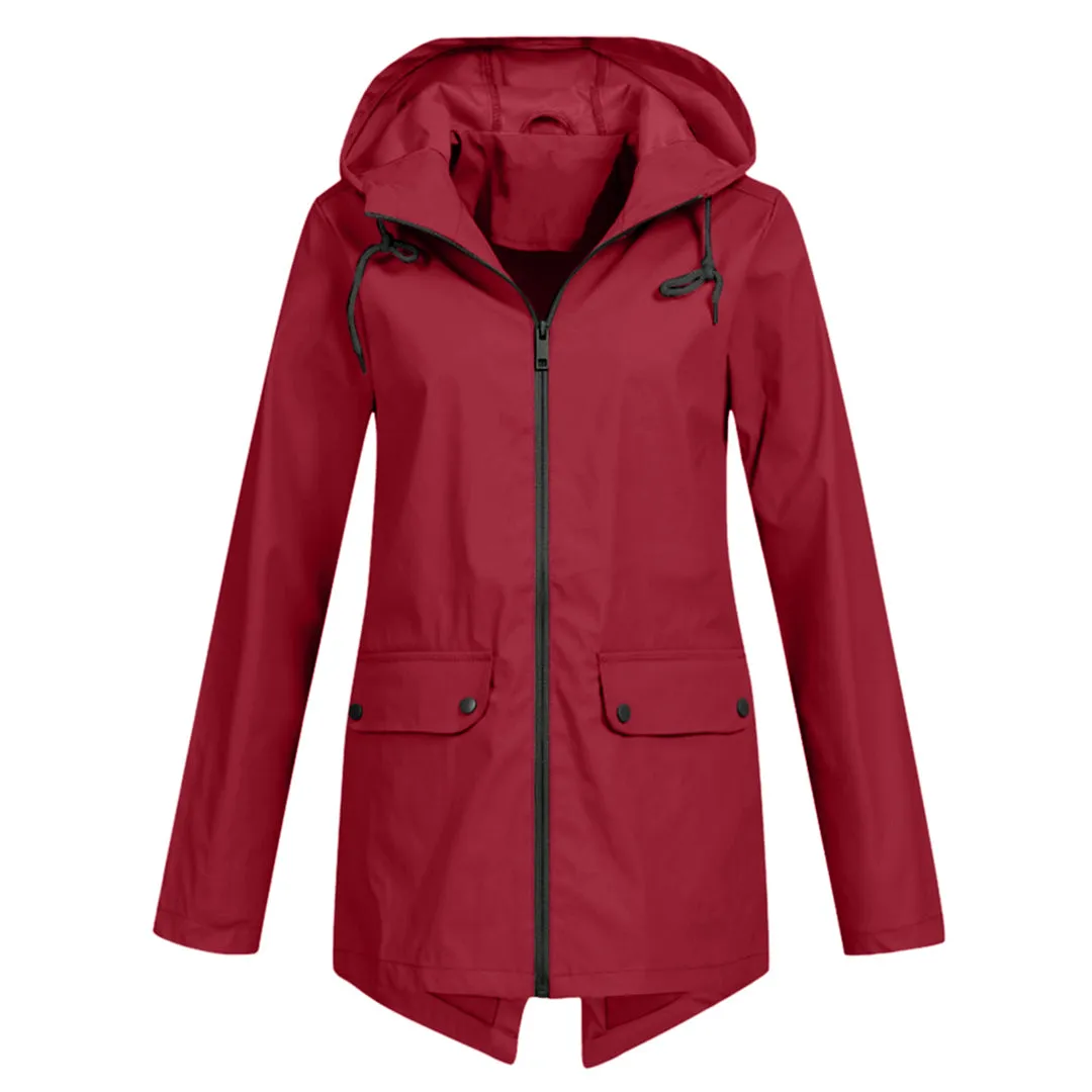 Women's Elegant Long Hooded Raincoat - Francine