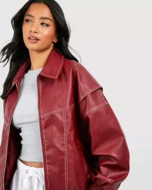 Women's stylish Khalil leather bomber jacket