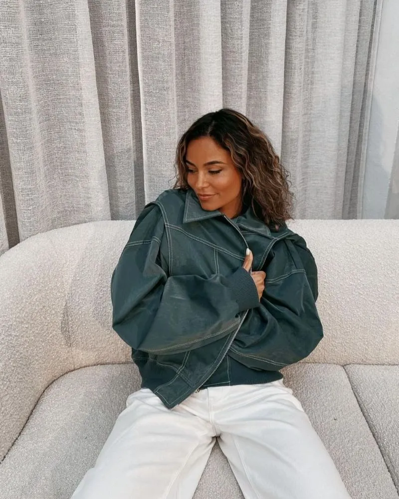 Women's stylish Khalil leather bomber jacket