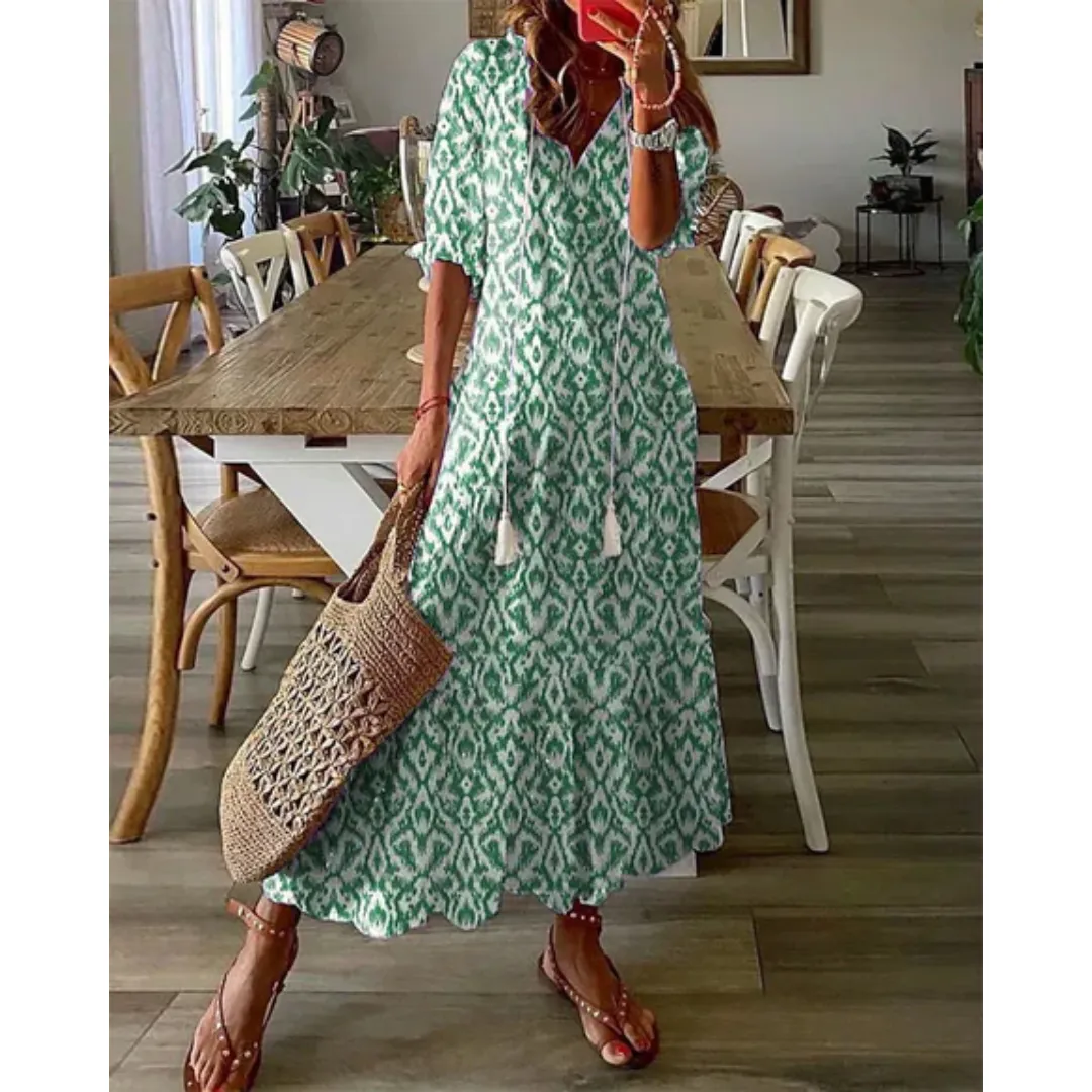 Women's Summer Beach 3 4 Sleeves Dress | Midi